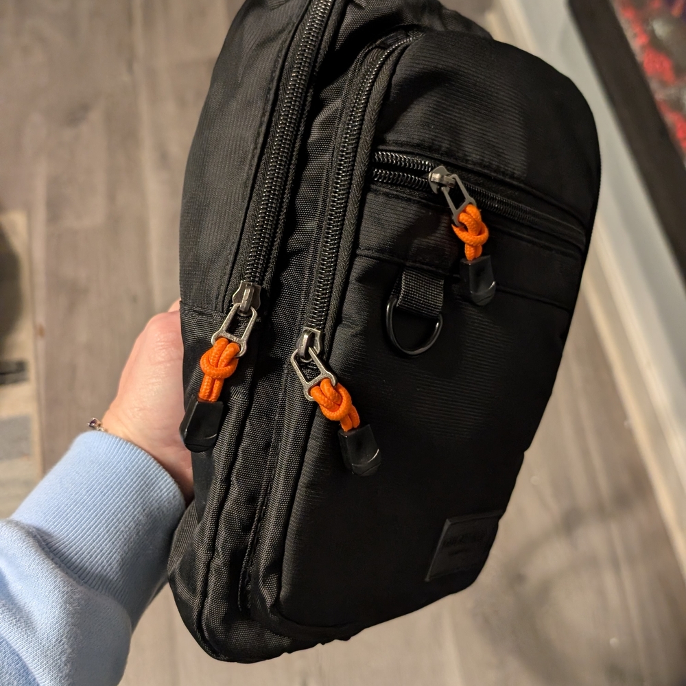 Duchamp Black Shoulder Bag with Orange Accents